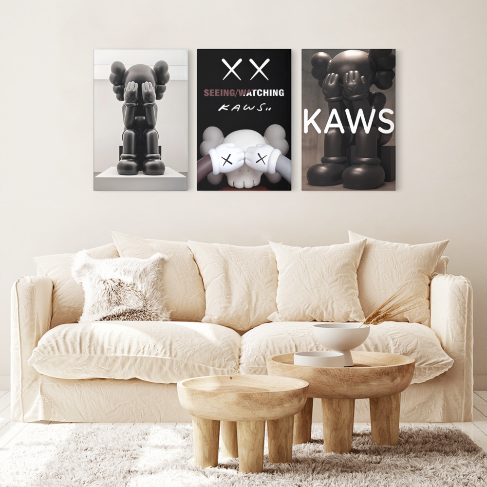 Cute Bear Covering Face,Triple Frameless Canvas Painting.