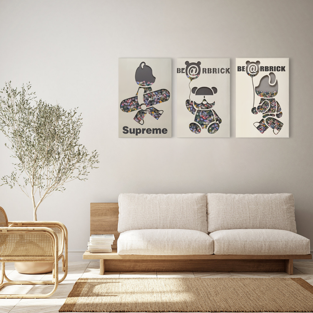 Creative Flower Bear,Triple Frameless Canvas Painting