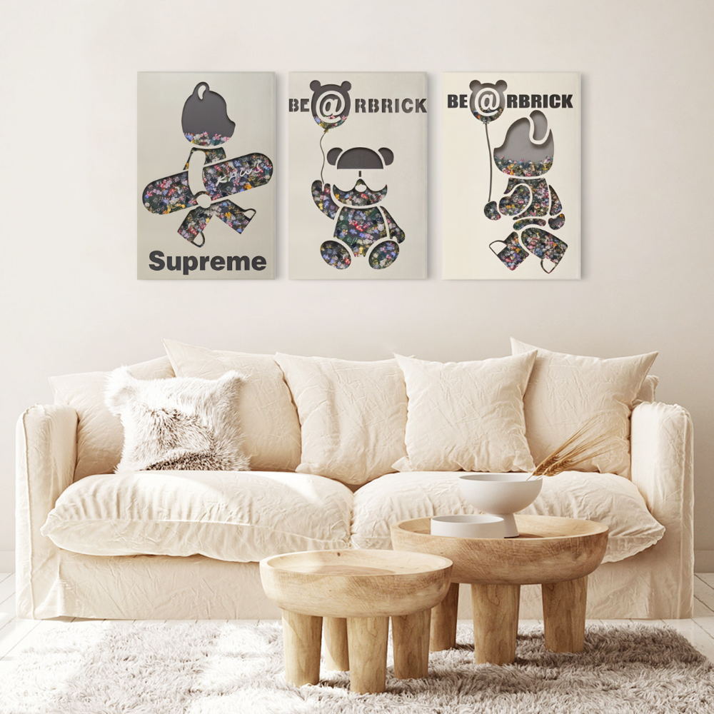 Creative Flower Bear,Triple Frameless Canvas Painting