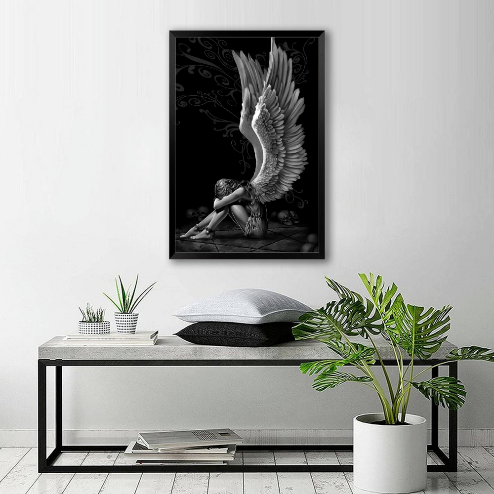 Wings Little Girl Creative Pattern,Vertical Framed Simple Decorative Canvas Painting