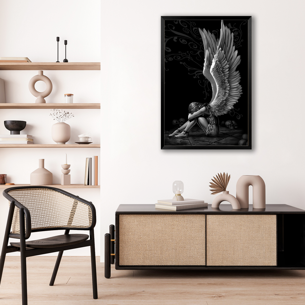 Wings Little Girl Creative Pattern,Vertical Framed Simple Decorative Canvas Painting