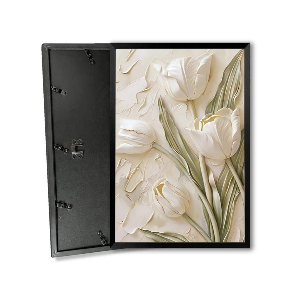 Creamy Flowers Creative Pattern,Vertical Framed Simple Decorative Canvas Painting