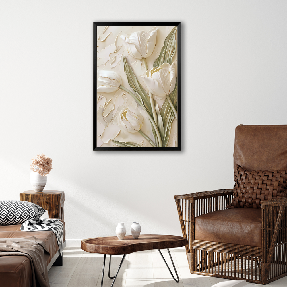 Creamy Flowers Creative Pattern,Vertical Framed Simple Decorative Canvas Painting