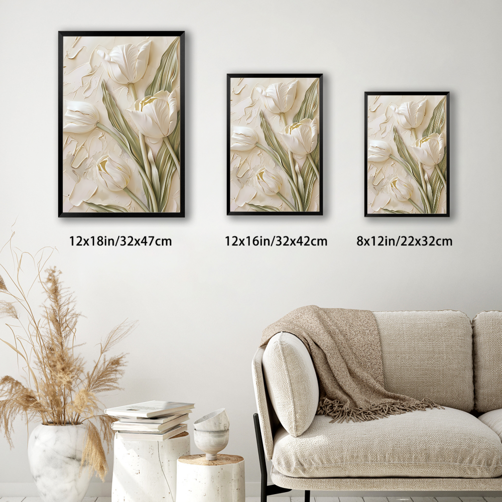 Creamy Flowers Creative Pattern,Vertical Framed Simple Decorative Canvas Painting