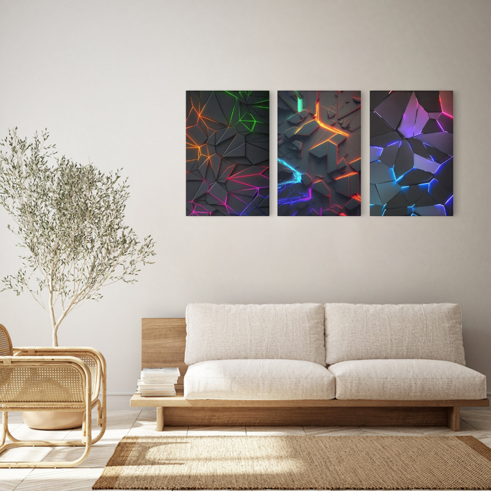 Technology cool creative pattern,Triple Frameless Canvas Painting.