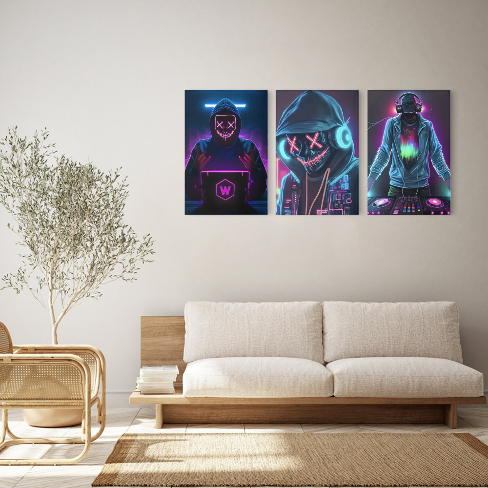 Cool Characters Creative,Triple Frameless Canvas Painting.