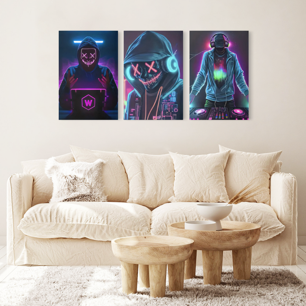 Cool Characters Creative,Triple Frameless Canvas Painting.