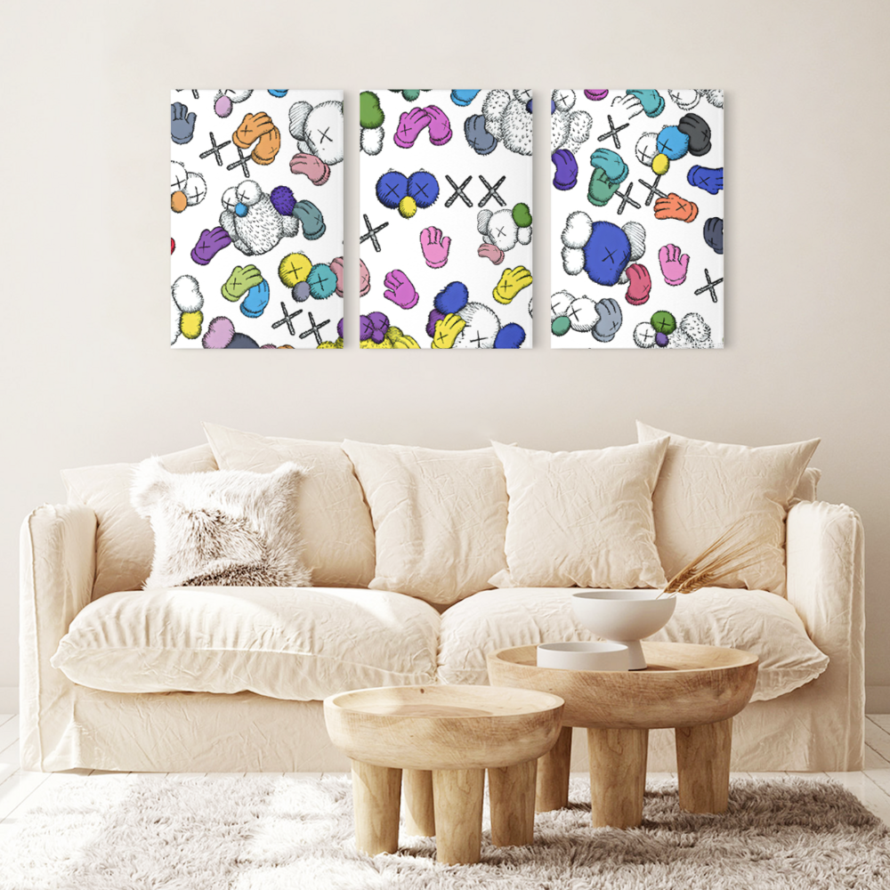 Cute Creative Pattern Design,Triple Frameless Canvas Painting.