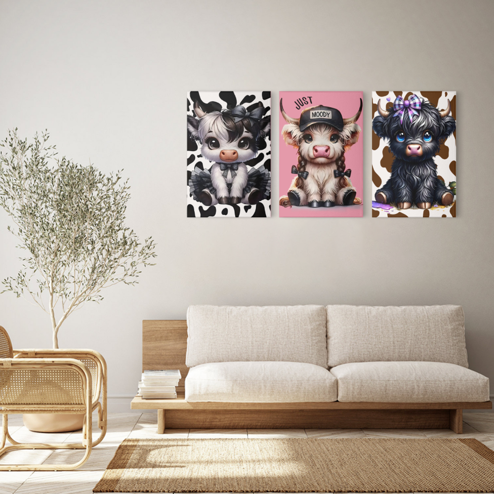 Beautiful Calf,Triple Frameless Canvas Painting