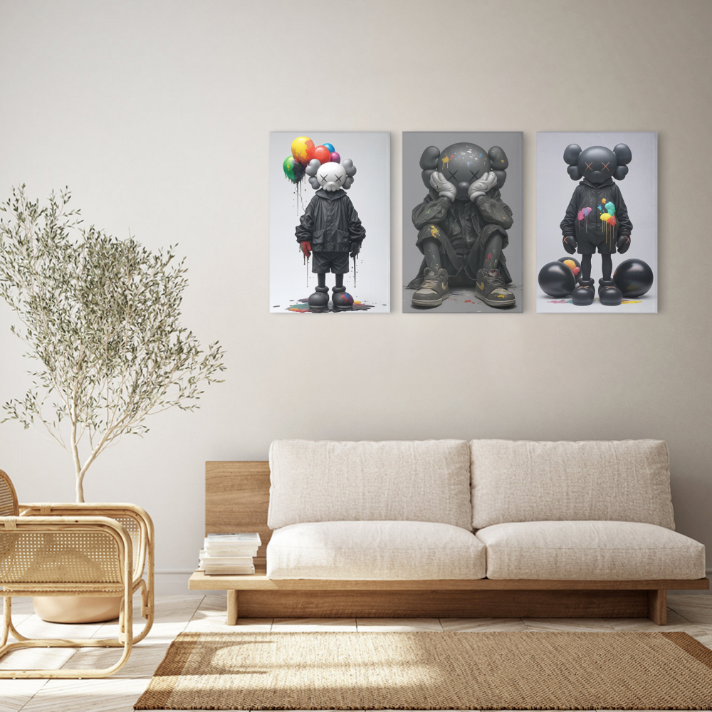 Fashion Bear Creative Design,Triple Frameless Canvas Painting.