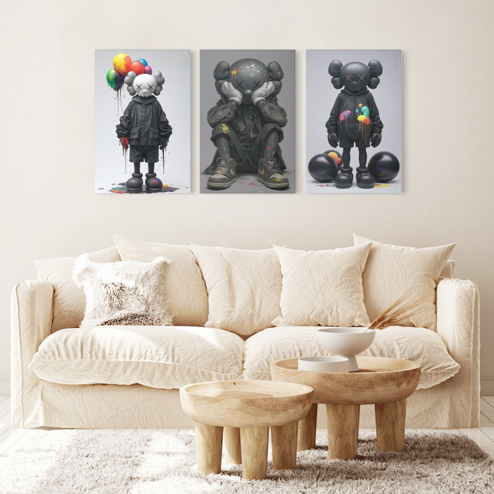 Fashion Bear Creative Design,Triple Frameless Canvas Painting.