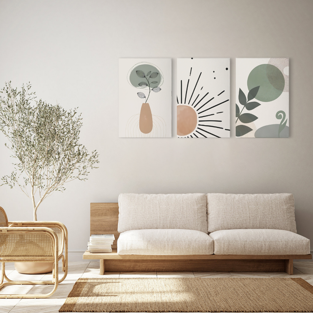 Bohemian Style Abstract Painting,Triple Frameless Canvas Painting