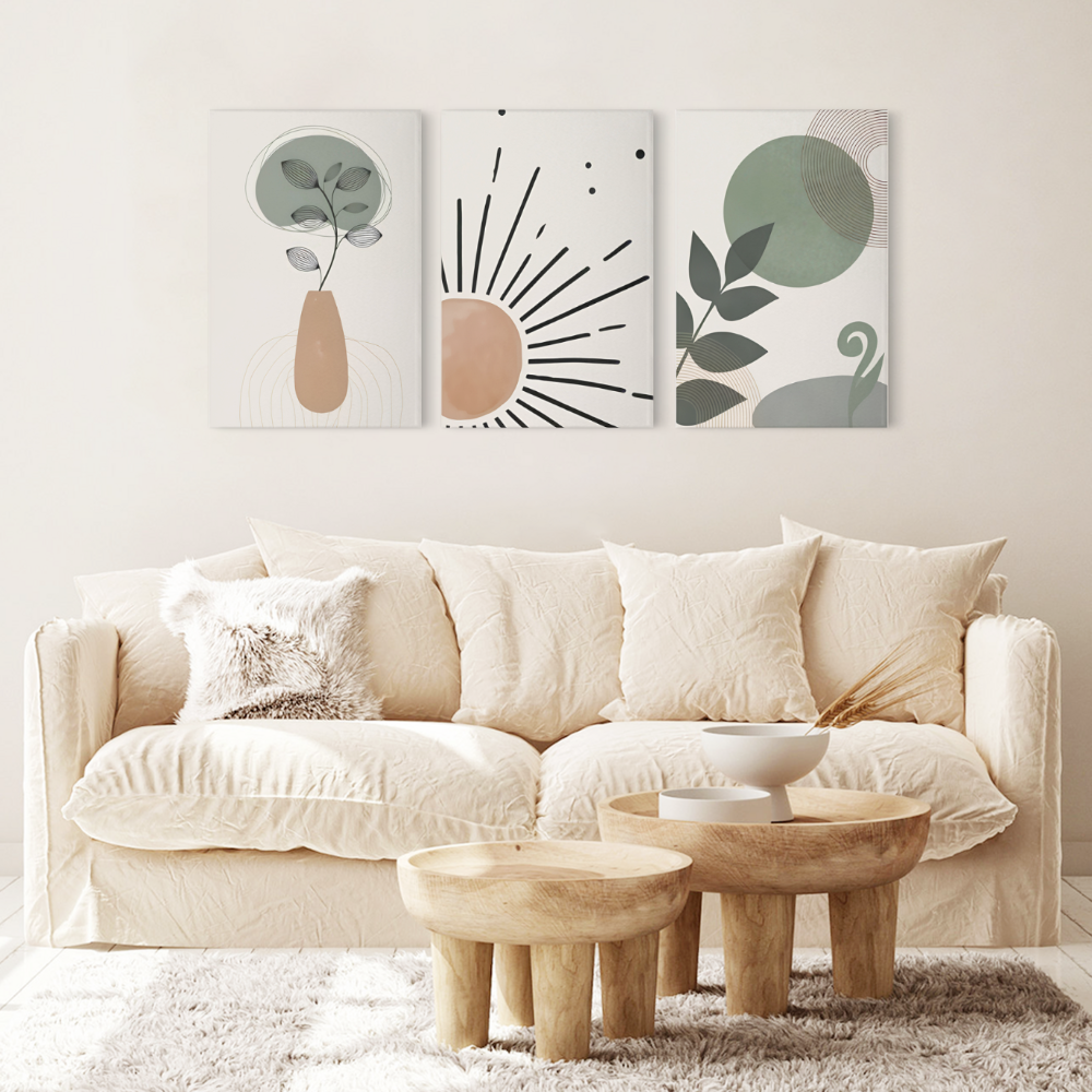 Bohemian Style Abstract Painting,Triple Frameless Canvas Painting