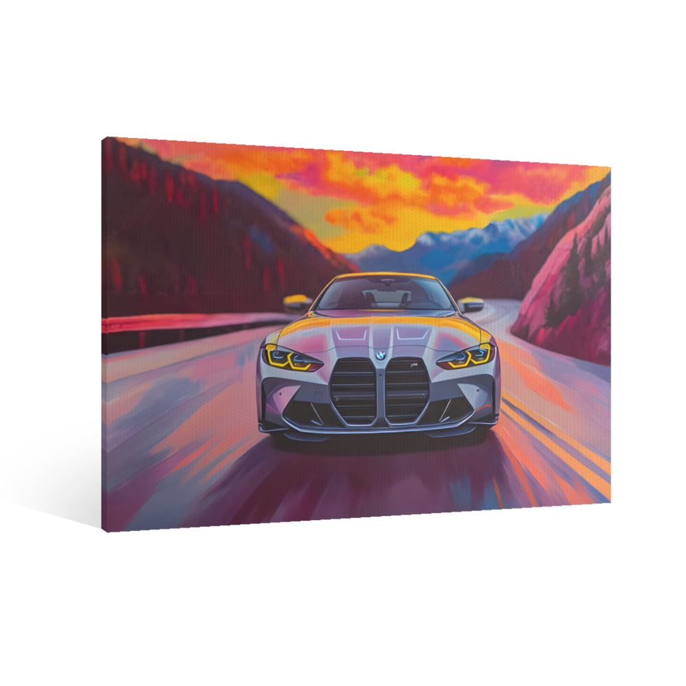 Sunset Car Canvas Painting  Creative Pattern,Single  Frameless Canvas Painting.