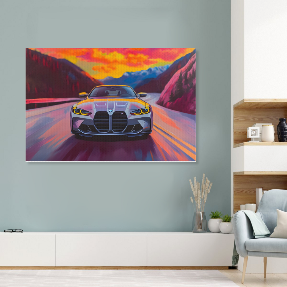 Sunset Car Canvas Painting  Creative Pattern,Single  Frameless Canvas Painting.