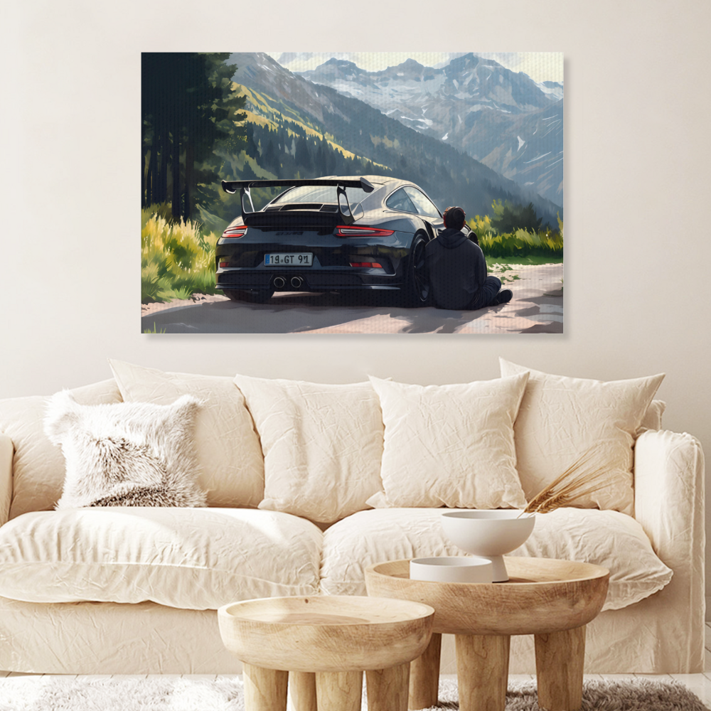 Car Figure Back Creative Pattern,Single  Frameless Canvas Painting.