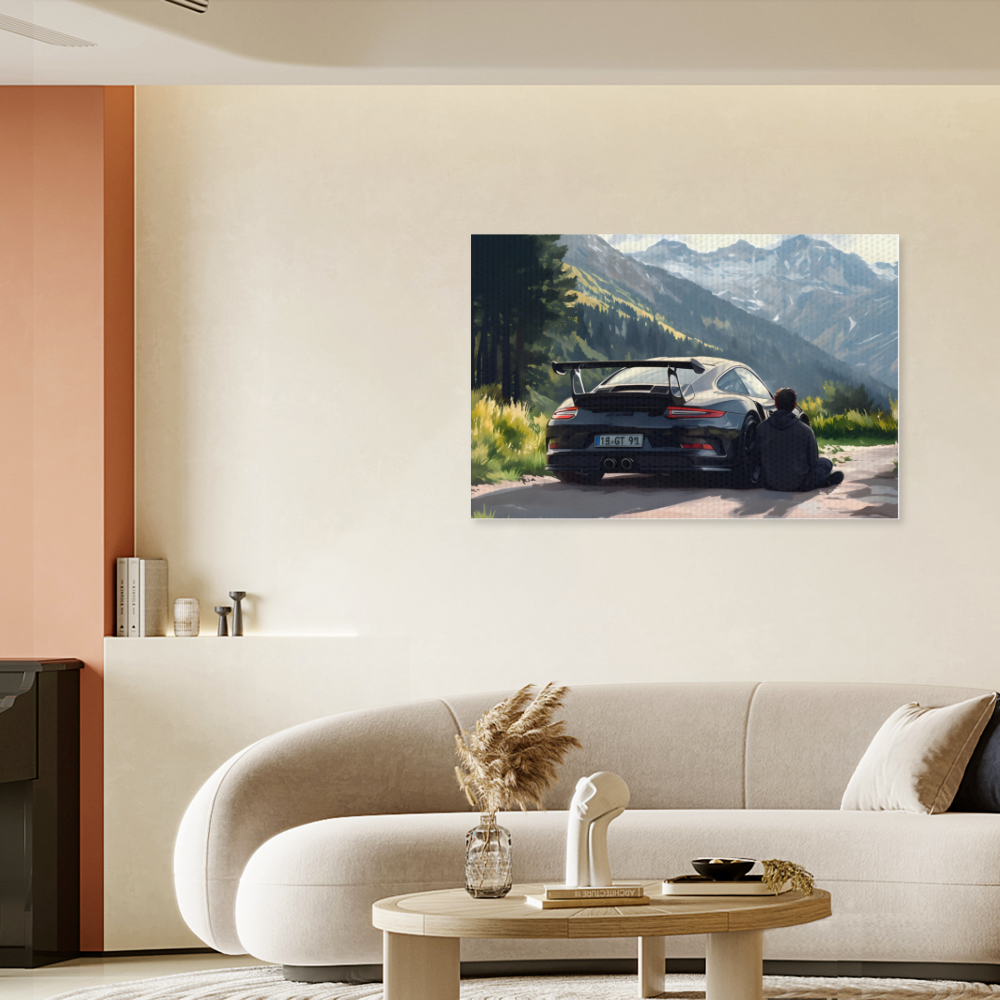 Car Figure Back Creative Pattern,Single  Frameless Canvas Painting.