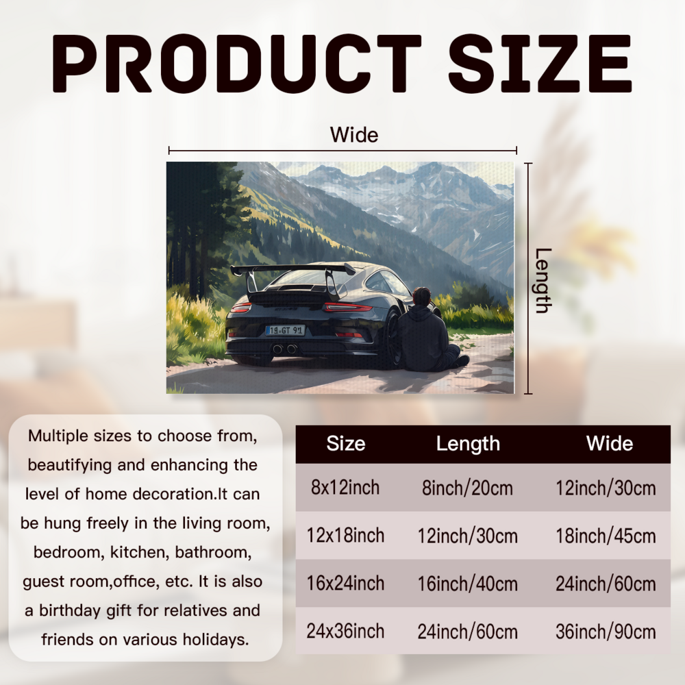 Car Figure Back Creative Pattern,Single  Frameless Canvas Painting.