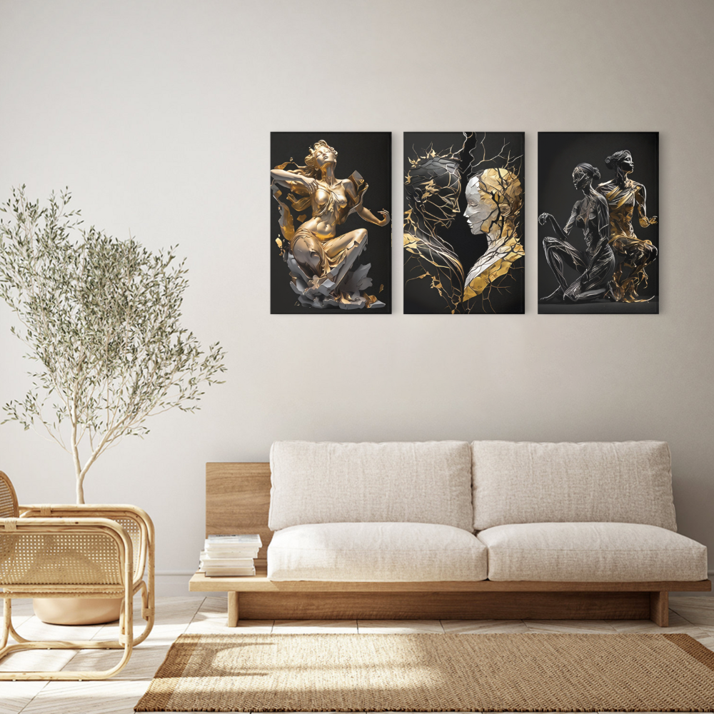 Creative Abstract Design,Triple Frameless Canvas Painting.