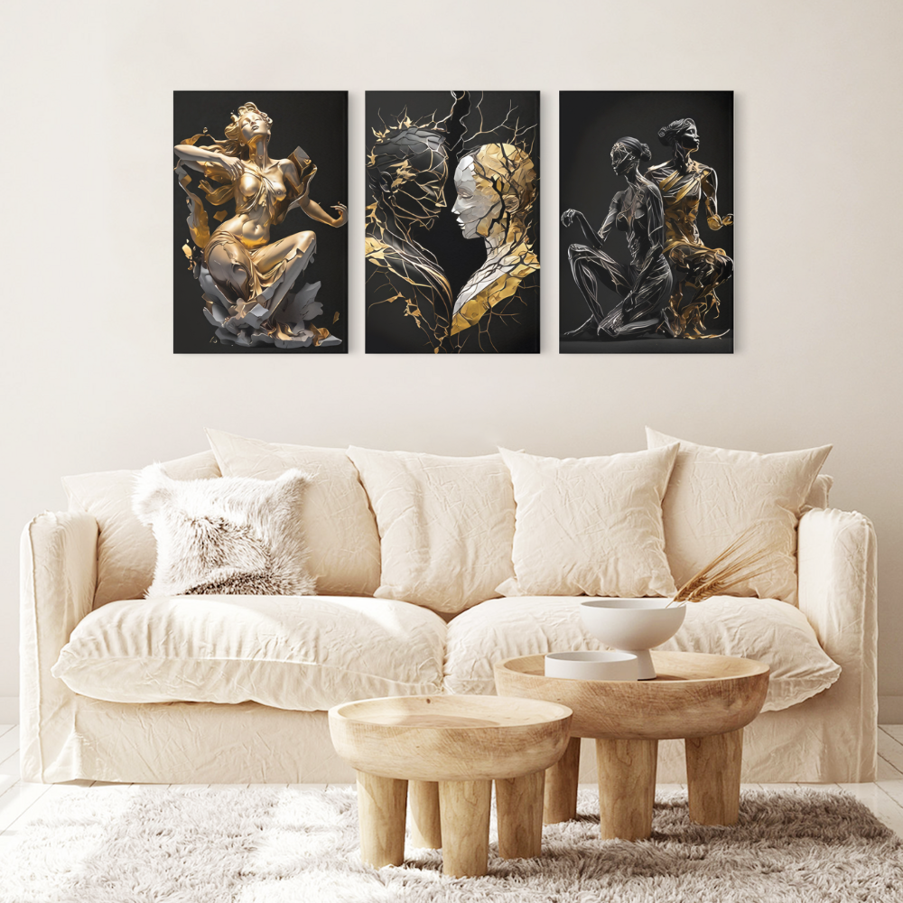 Creative Abstract Design,Triple Frameless Canvas Painting.