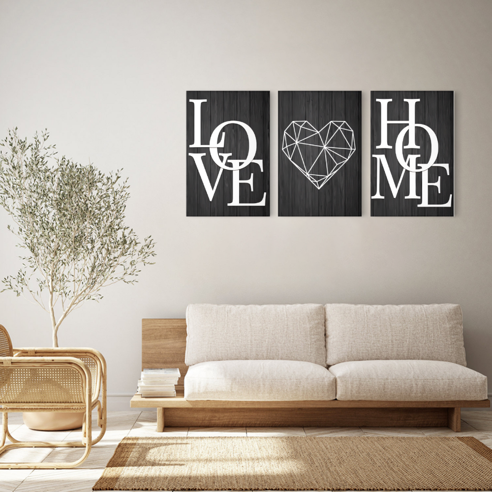 Love Home Creative Pattern,Triple Frameless Canvas Painting.