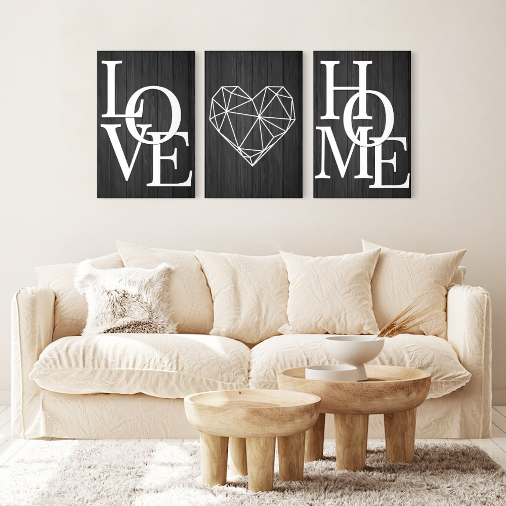 Love Home Creative Pattern,Triple Frameless Canvas Painting.