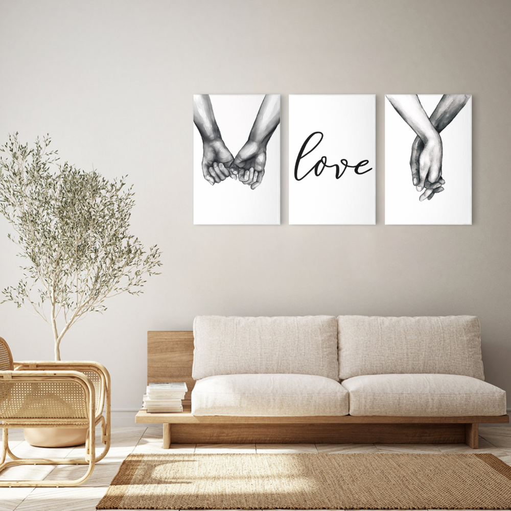 Couple Holding Hands Creative Pattern,Triple Frameless Canvas Painting