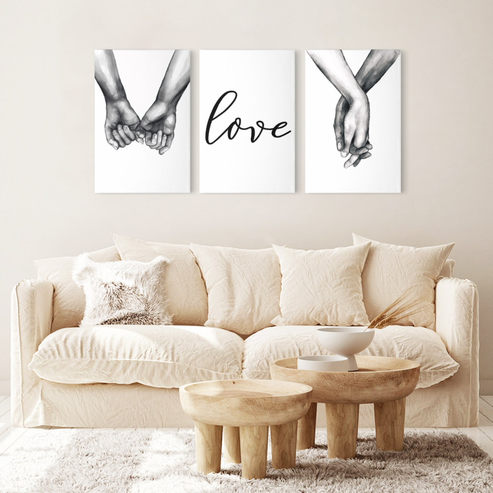 Couple Holding Hands Creative Pattern,Triple Frameless Canvas Painting