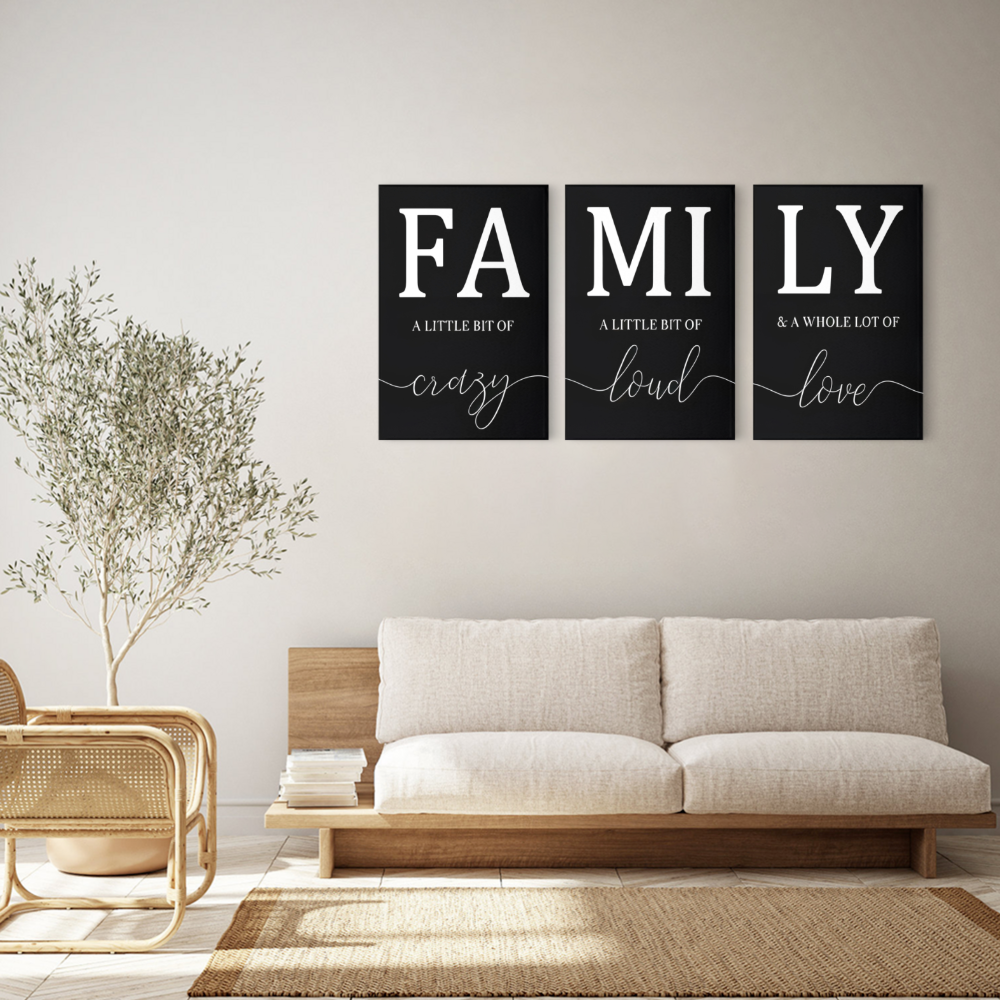 Creative Letter Family Pattern,Triple Frameless Canvas Painting.