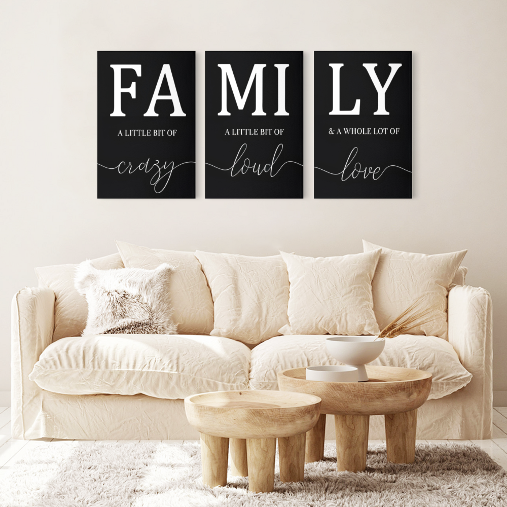 Creative Letter Family Pattern,Triple Frameless Canvas Painting.