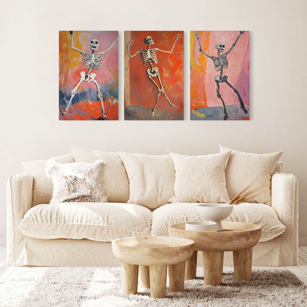 Skull Creative Pattern,Triple Frameless Canvas Painting.