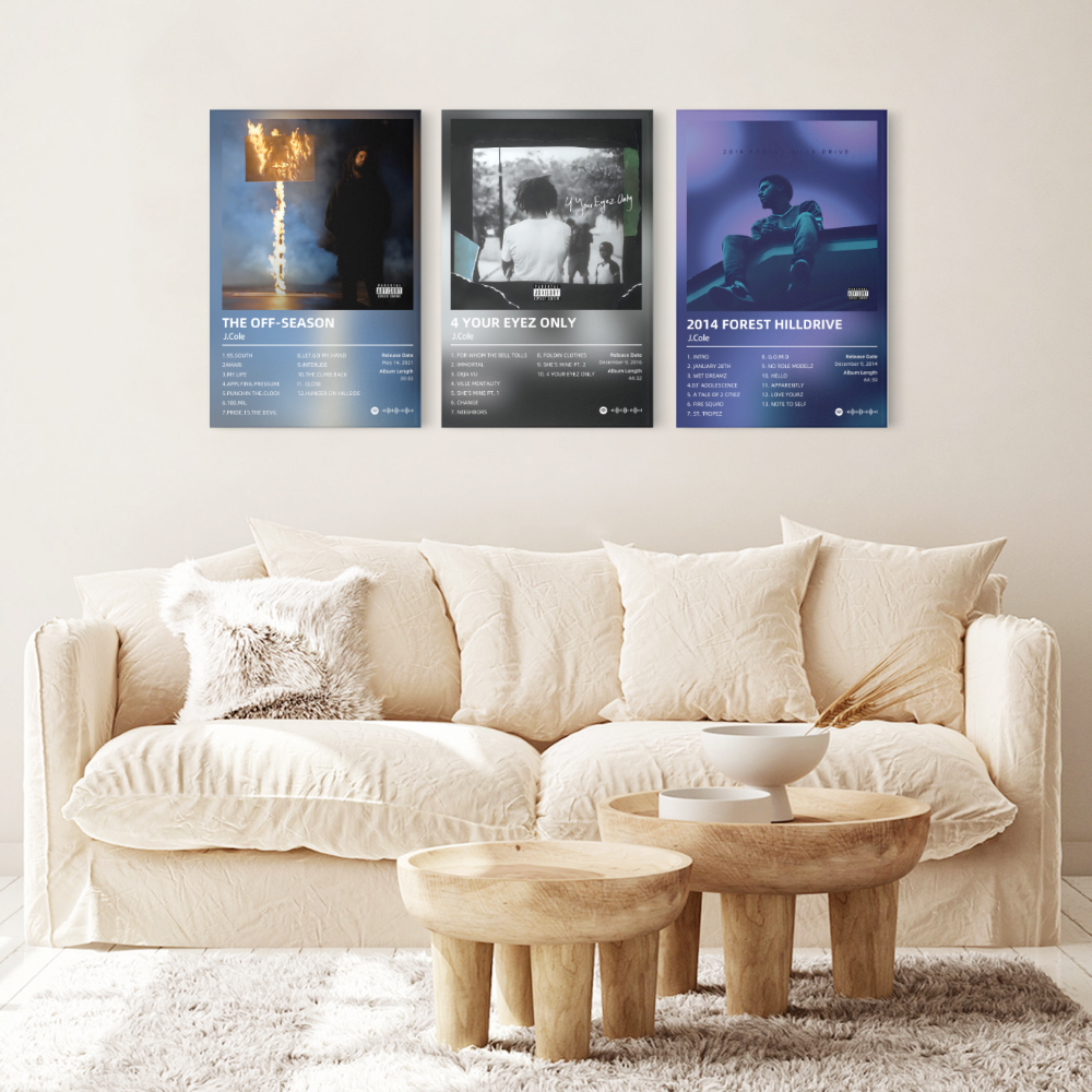 J.Cole Album Poster,Triple Frameless Canvas Painting