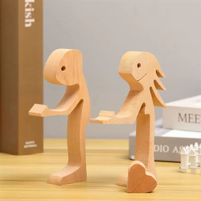 Man And Woman Stand With Heart Couple Wood Sculpture