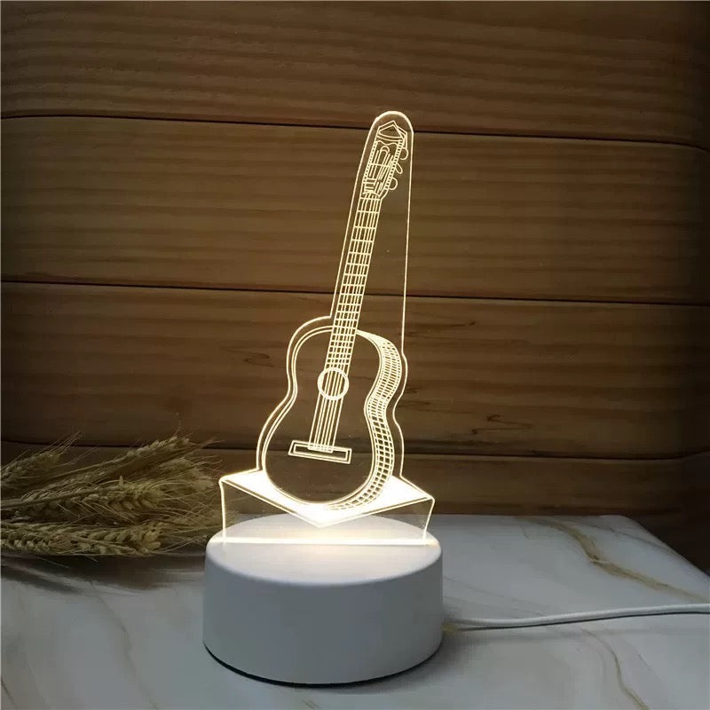 3D Bear, Deer, Guitar & Christmas Tree-Shaped LED Night Light USB Powered, Color-Changing Touch Control Desk Lamp