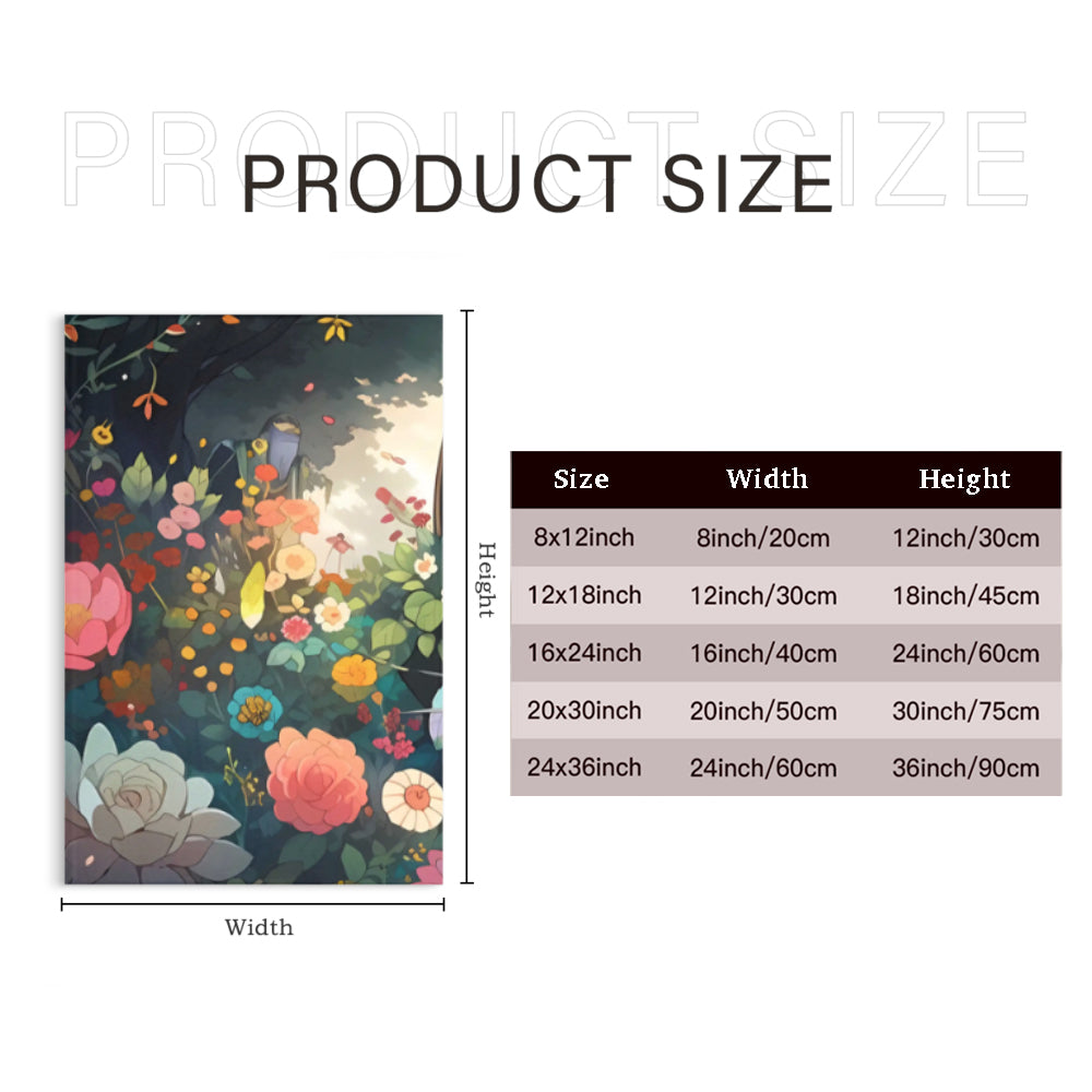 Cute Kitten With Flowers Illustration,Triple Frameless Canvas Painting.