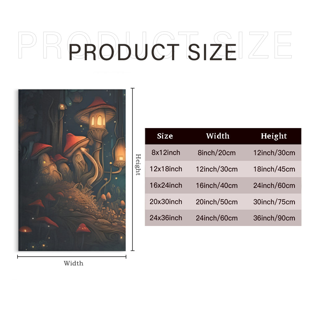 Mushroom House Creative Design,Triple Frameless Canvas Painting.