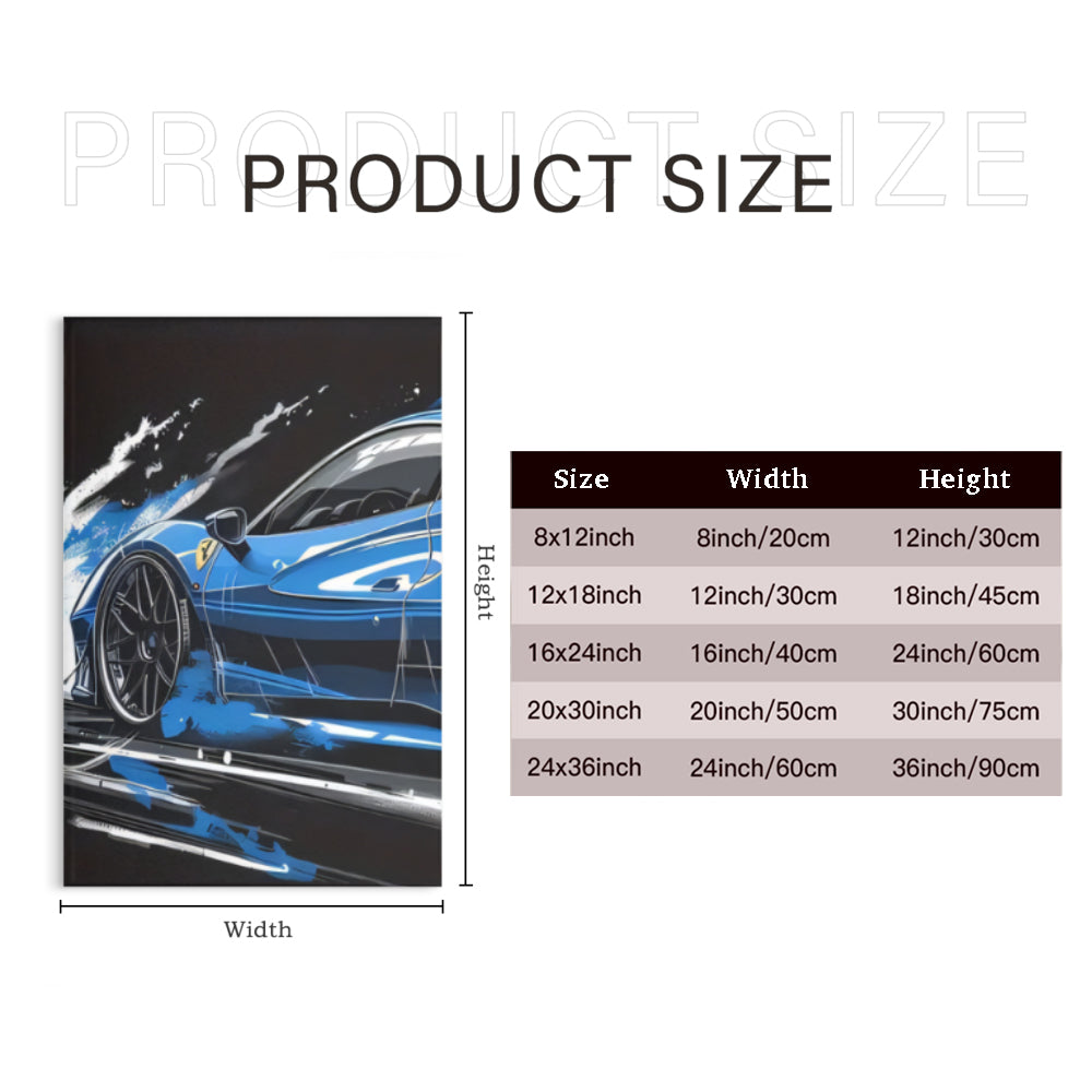 Blue Cool Car,Triple Frameless Canvas Painting