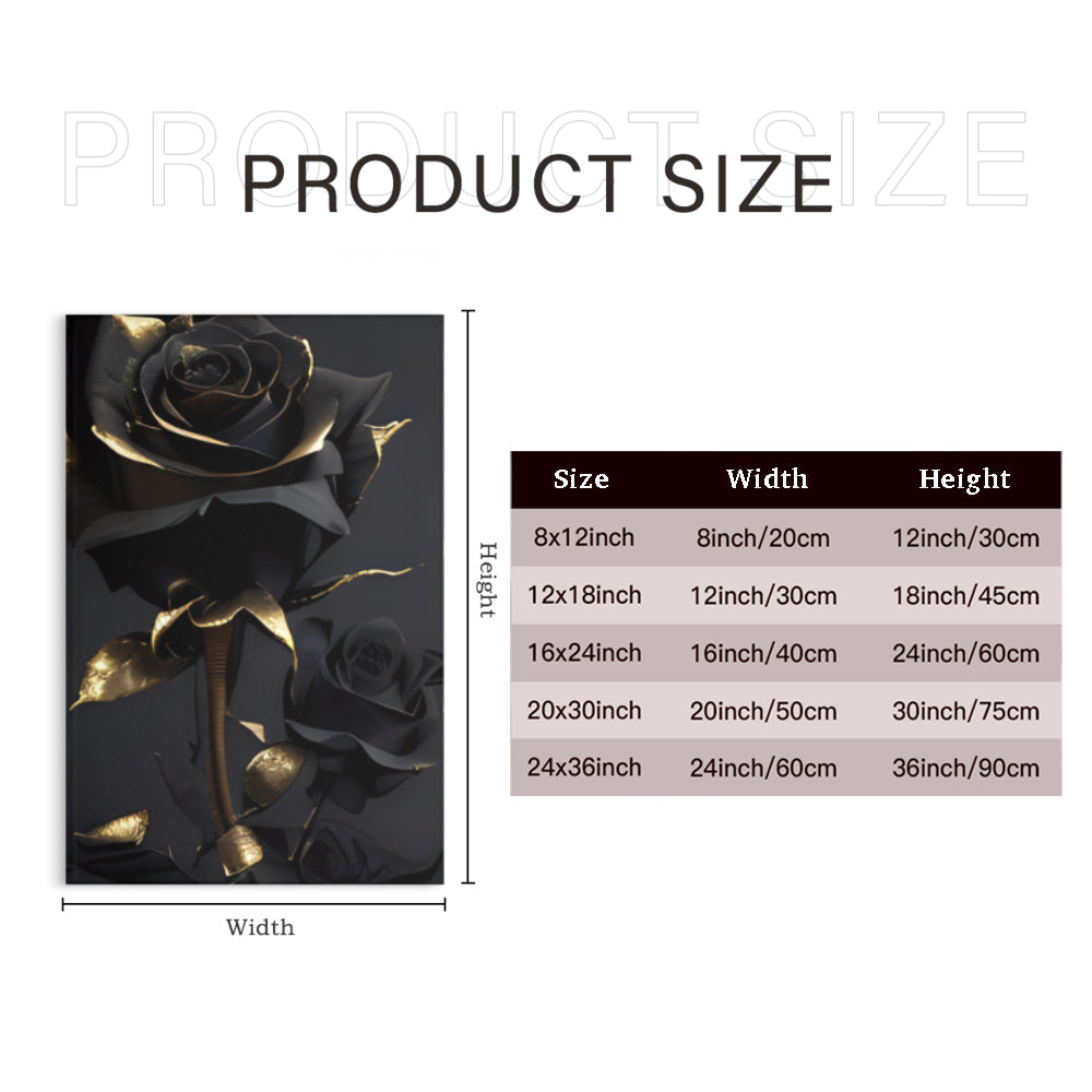 Black Gold Rose,Triple Frameless Canvas Painting