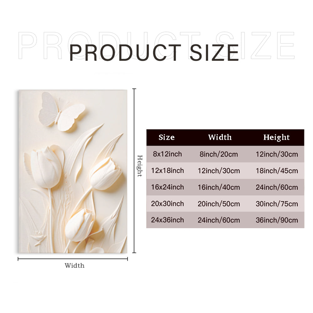 Embossed Cream Flowers,Triple Frameless Canvas Painting.