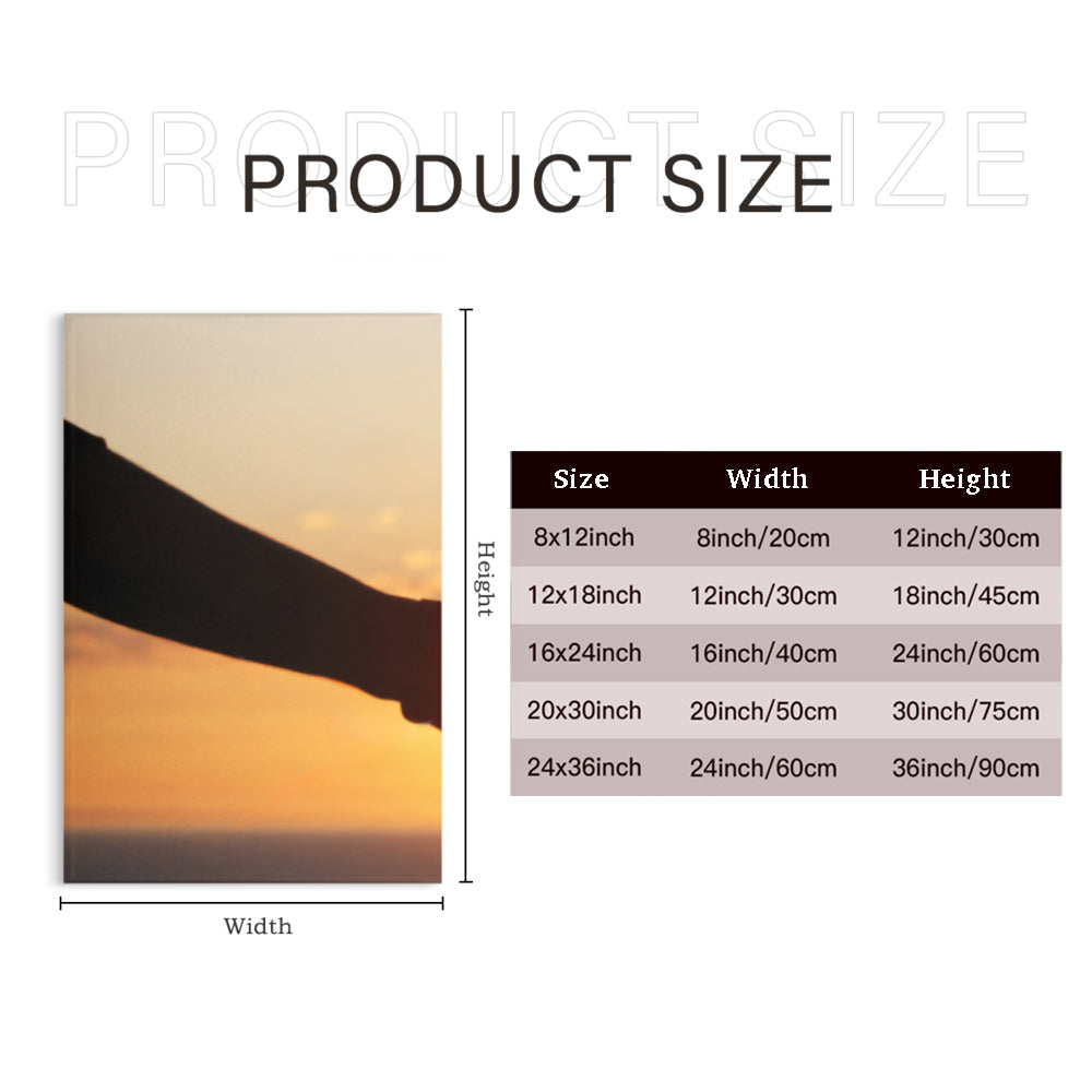 Couple Making Heart Gesture At Sunset,Triple Frameless Canvas Painting.