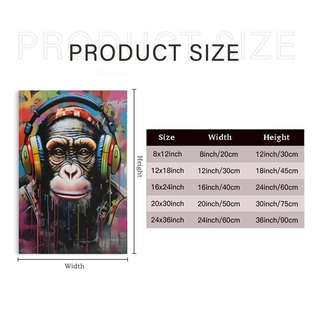 Monkey With Headphones Creative Pattern Design,Triple Frameless Canvas Painting.