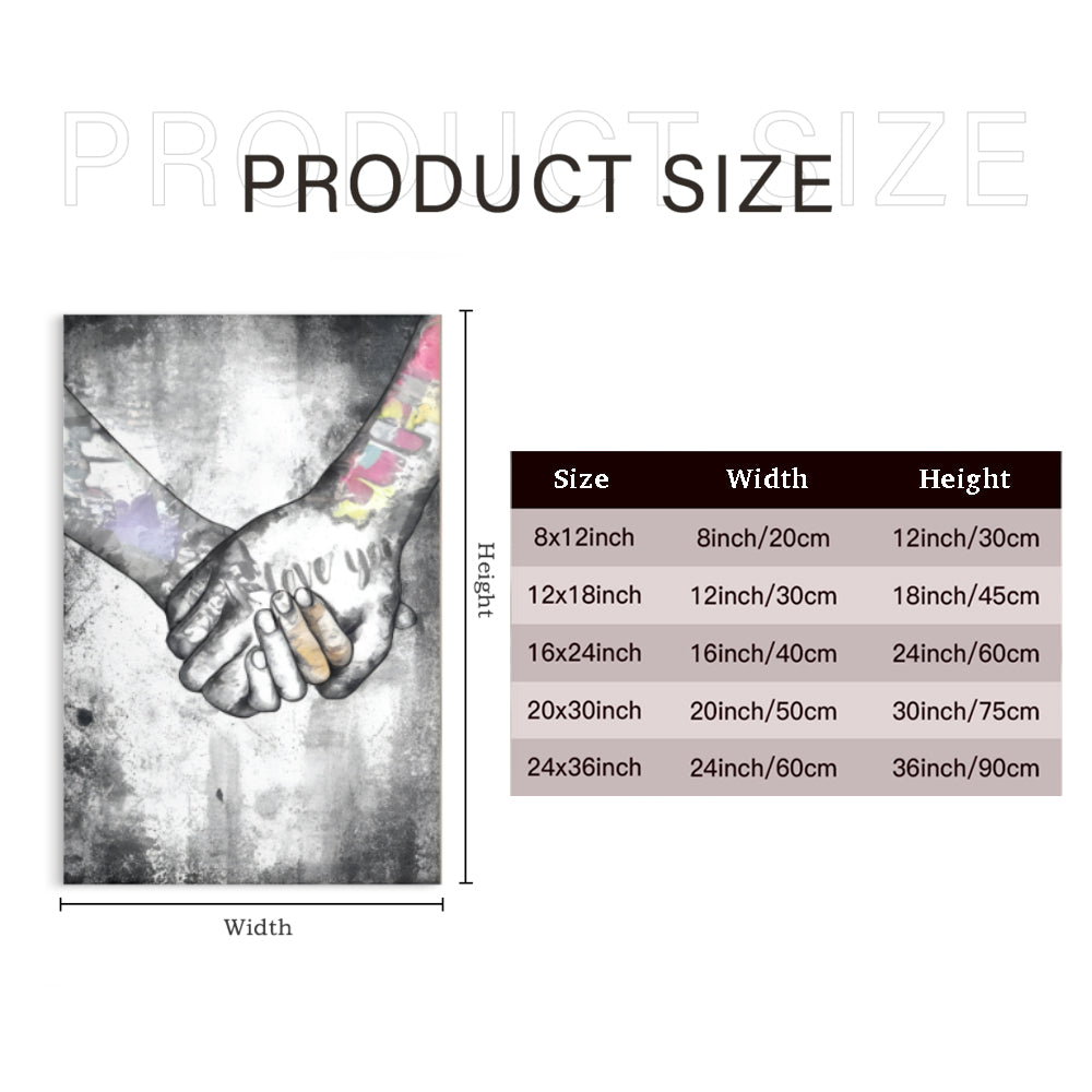 Graffiti Style Couple Making Heart Gesture Holding Hands,Triple Frameless Canvas Painting.