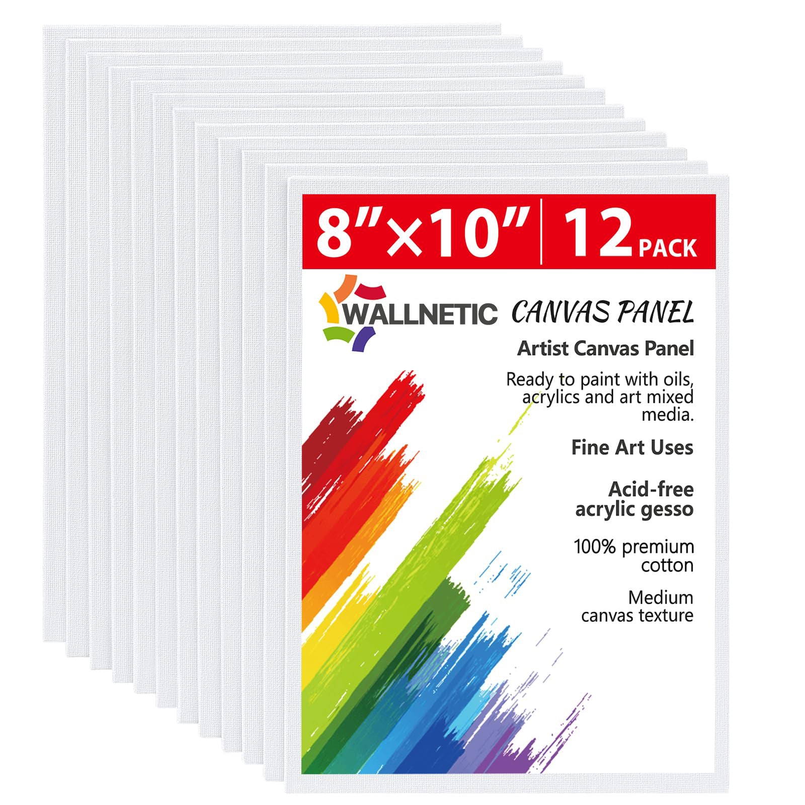 Wallnetic 12 Pack 8x10 Canvas Boards for Painting, Blank Flat Canvas Panels Art Painting Supplies