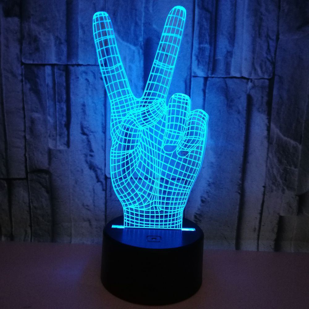 Victory Gesture-Shaped LED Night Light USB Powered, Color-Changing Touch Control Desk Lamp