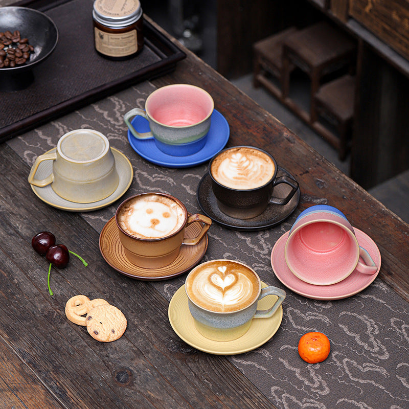 Ceramic Coffee Mug and Saucer Set High-value Gradient Color Pulling Mugs