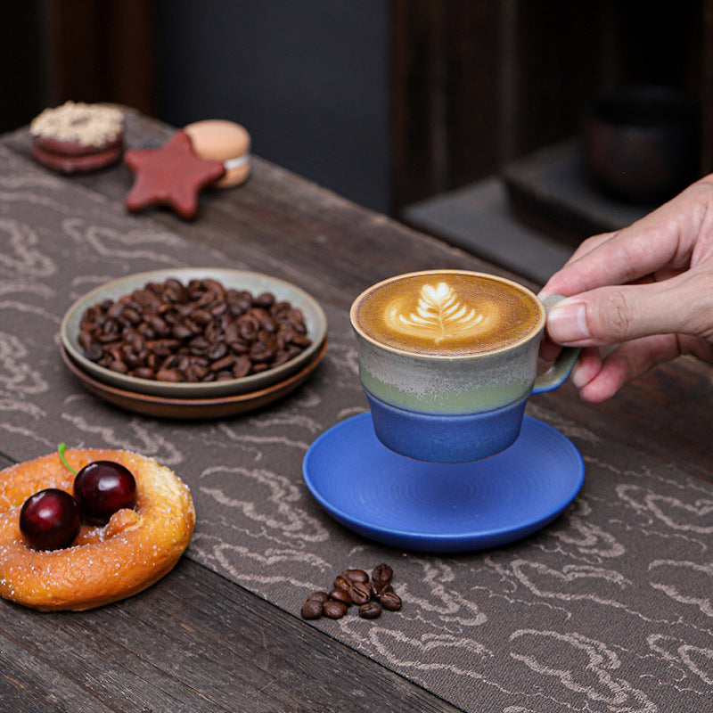 Ceramic Coffee Mug and Saucer Set High-value Gradient Color Pulling Mugs