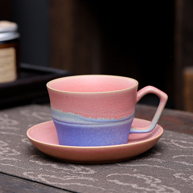 Ceramic Coffee Mug and Saucer Set High-value Gradient Color Pulling Mugs