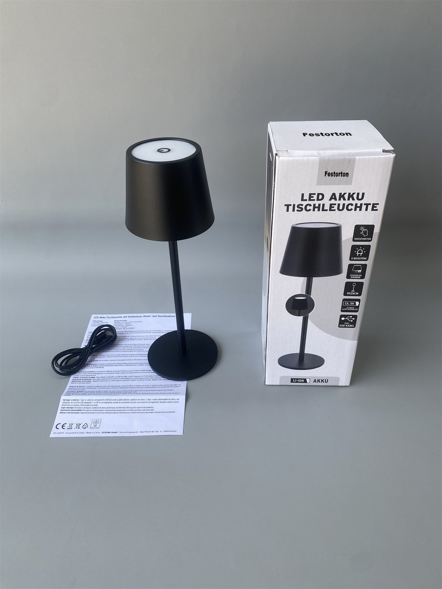 Festorton Table Lamp, Portable LED Desk Lamps,  3 Color Stepless Dimming Up