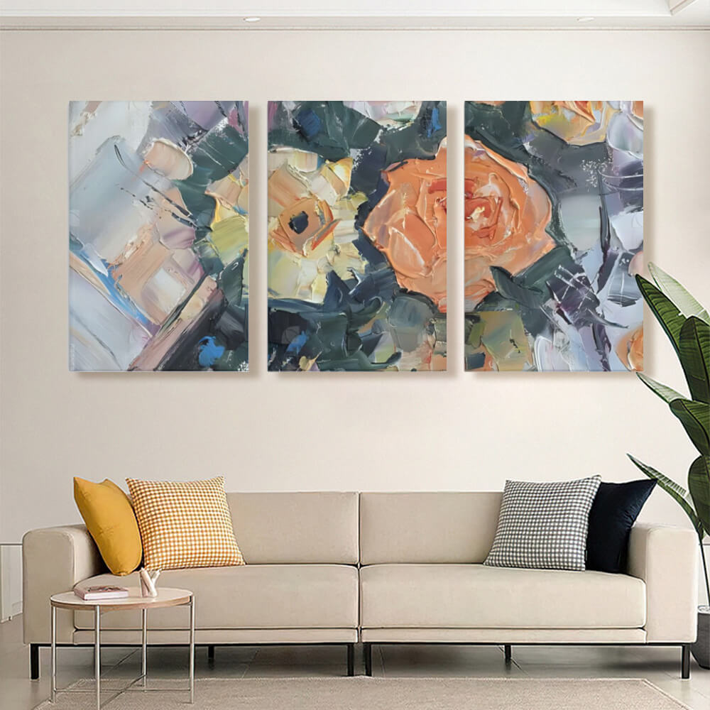 Oil Painting Style Creative Flowers,Triple Frameless Canvas Painting