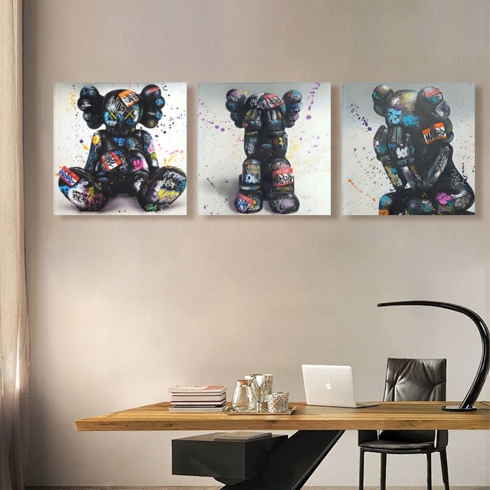 Creative Fluid bear Design,Square Triple Frameless Canvas Painting